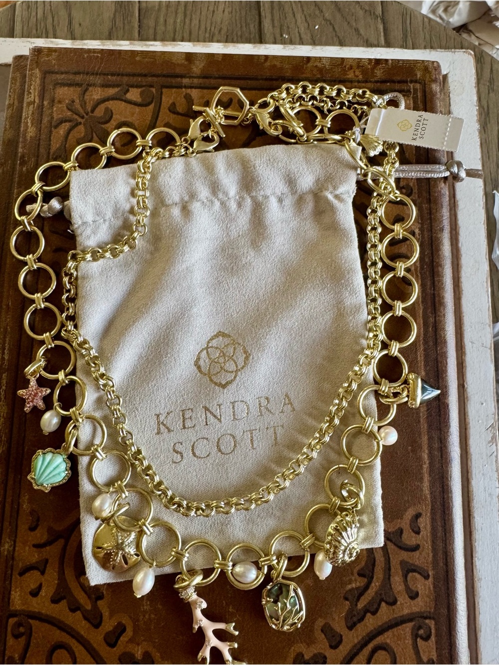 Kendra Scott Brynne Convertible Gold Multi-Charm Necklace(s) with Mint and Pearl